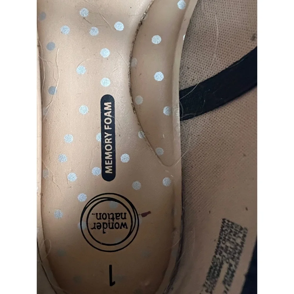Wonder Nation Girls Black Ballet Flats Memory Foam Bow Back Shoes Size 1